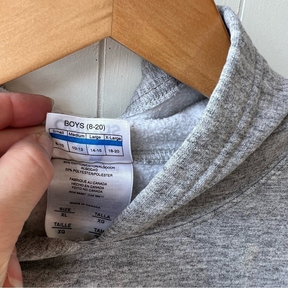 ADIDAS Stripe Brand Cropped Grey Fleece Hoodie, #40, Boys XL - Picture 5 of 8
